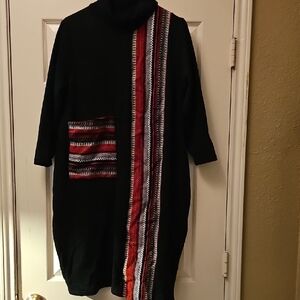 Black and Red Patterned Women's Sweater Dress